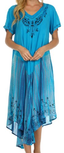 Sakkas 20SE Viveka gestickte Kaftan Kleid - Turquoise - One Size von Sakkas