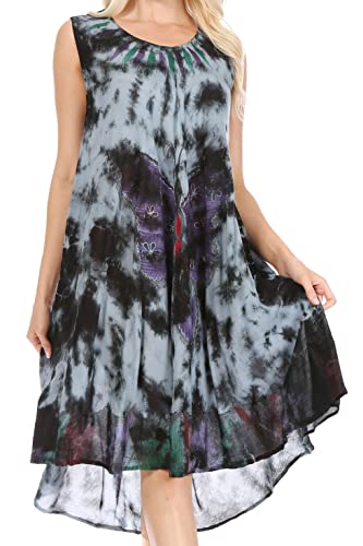 Sakkas 217 Tie Dye Butterfly Tank Mantel Kaftan Mid Length Kleid - Holzkohle/One Size von Sakkas