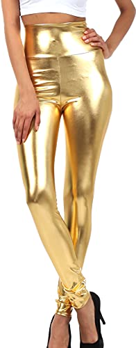 Sakkas 2616 Shiny Liquid Metallic High Taille Stretch Leggings - Gold - M von Sakkas
