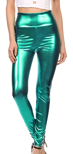 Sakkas 2616 Shiny Liquid Metallic High Taille Stretch Leggings - Grün - M von Sakkas