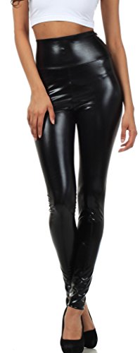 Sakkas 2616 Glänzende flüssige Metallic-Leggings mit hoher Taille und hoher Taille - Schwarz - 3X von Sakkas