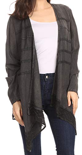 Sakkas 30232 - Isenia Cardigan - Kimono - Langärmlige Bluse mit Spitze und Spitze - 1-Black - OSP von Sakkas