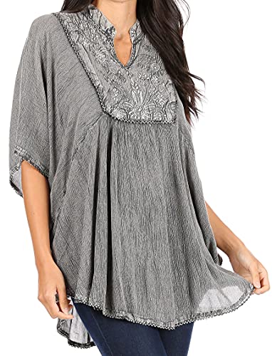 Sakkas 30A - Amori V-Ausschnitt Stick Poncho Top/Cover Up - A-Grau - OS von Sakkas