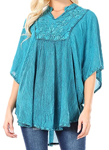 Sakkas 30A - Amori V-Ausschnitt Stick Poncho Top/Cover Up - A-Türkis - OS von Sakkas