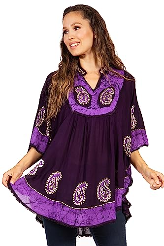 Sakkas 30A - Amori V-Ausschnitt Stickerei Poncho Top/Cover Up - Aubergine/Lila - OS von Sakkas