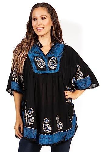 Sakkas 30A - Amori V-Ausschnitt Stickerei Poncho Top/Cover Up - Schwarz/Navy - OS von Sakkas
