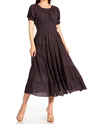 Sakkas 3702 Baumwoll-Krepp-Bauern-Boho-Renaissance-Kleid - A-Schwarz/Einheitsgröße von Sakkas