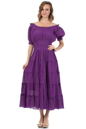 Sakkas 3702 Baumwolle Crepe Bauer Boho Renaissance Kleid - Lila/One Size von Sakkas