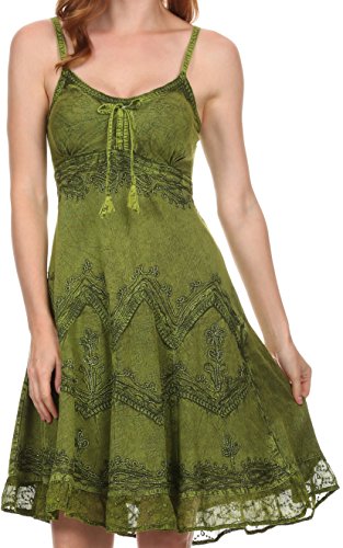 Sakkas 4031 Stonewashed Rayon Verstellbares Mid Length Kleid - Grün - 1X / 2X von Sakkas