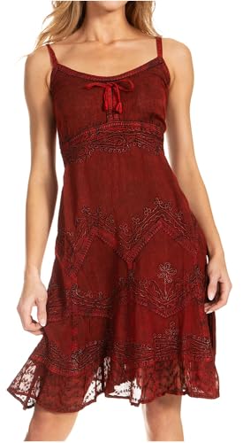 Sakkas 4031 Stonewashed Rayon verstellbares Mid Length Kleid - Rot - 1X / 2X von Sakkas