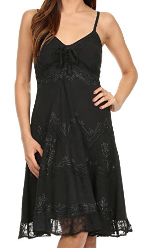 Sakkas 4031 Stonewashed Rayon verstellbares Mid Length Kleid - Schwarz - 1X / 2X von Sakkas
