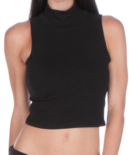 Sakkas 418131 Mock Neck Turtleneck Ärmelloses Scuba Crop Top - Made in USA - Schwarz - M von Sakkas