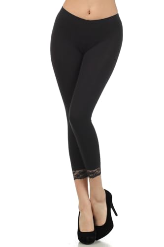 Sakkas 440060 Mischung Cotton Spitze-Ordnungs-Stretch Capri Leggings - Made in USA - Schwarz - S von Sakkas