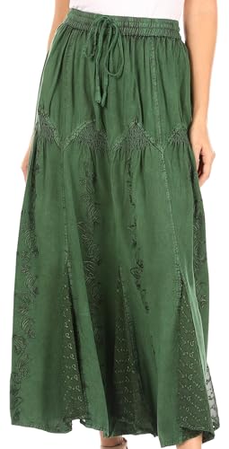 Sakkas 4484 - Olivia Womens Maxi Bohemian Gypsy Langer Rock Mit Elastischer Taille Und Spitze - Grün - OS von Sakkas