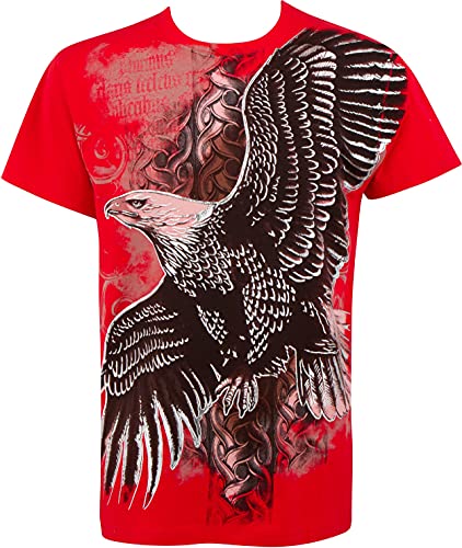 Sakkas 455T Flying Eagle Metallic Silber Geprägtes Baumwoll Herrenmode T-Shirt - Rot/Klein von Sakkas
