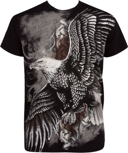 Sakkas 455T Flying Eagle Metallic Silber Geprägtes Baumwoll Herrenmode T-Shirt - Schwarz/Medium von Sakkas