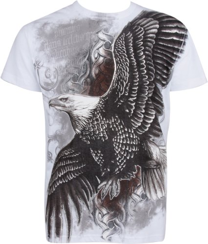 Sakkas 455T Flying Eagle Metallic Silber prägeartiges Baumwollmänner Fashion T-Shirt - Weiß/Large von Sakkas