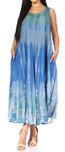 Sakkas 522103 - Liza Damen Casual Sommer Maxi Kaftan Ärmelloses Kleid Boho w/Taschen Nice - 482104-GreyBlue - OS Sakkas 522103 - Liza Damen Casual Sommer Maxi Kaftan Ärmelloses Kleid Boho w/Taschen Nice - 482104-GreyBlue - OS von Sakkas