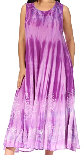 Sakkas 522103 - Liza Women's Casual Summer Maxi Kaftan Ärmelloses Kleid Boho w/Pockets Nice - 482104-Purple - OS von Sakkas