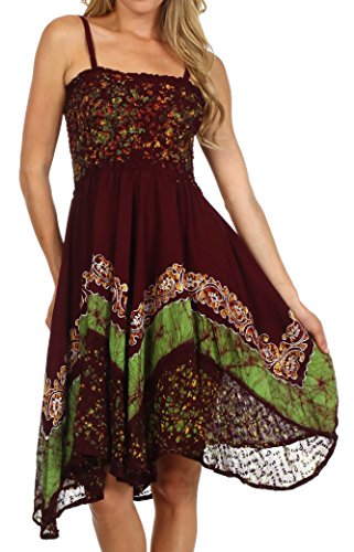 Sakkas 55341 Aphrodite gestickte Batik-Kleid - Schokolade/Grün - One Size von Sakkas