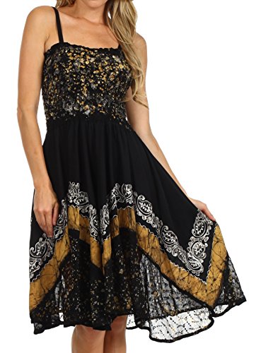 Sakkas 55341 Aphrodite gestickte Batik-Kleid - Schwarz/Gelb - One Size von Sakkas
