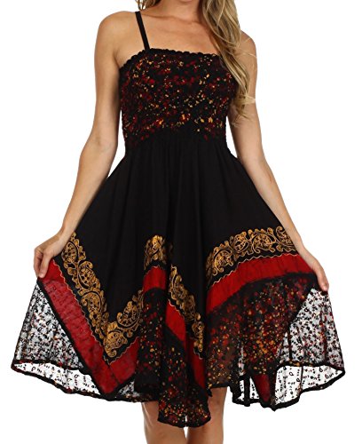 Sakkas 55341 Aphrodite gestickte Batik-Kleid - Schwarz/Rot - One Size von Sakkas