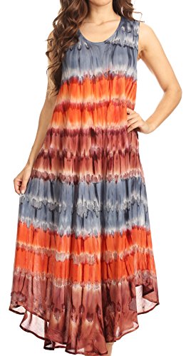 Sakkas 605 Wüstensonne Kaftan Kleid oder Vertuschung für Damen- Grau/Coral - One Size von Sakkas