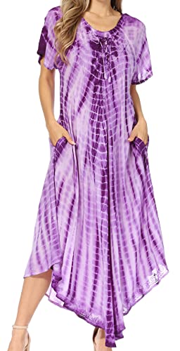 Sakkas 60SE Melika Abbindebatik Kaftan Kleid - Purple - One Size von Sakkas