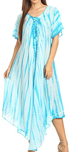 Sakkas 60SE Melika Abbindebatik Kaftan Kleid - Turquoise - One Size von Sakkas