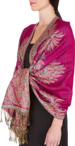 Sakkas 70" x 28" Big Paisley Jacquard doppelschichter Viskose Pashmina Schal/Stola - Fuscia von Sakkas