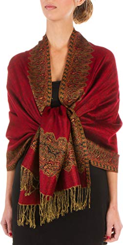 Sakkas 70" x 28" Boderder Pattern doppelschichtiger Pashmina Feel Schal/Stola - Rot von Sakkas