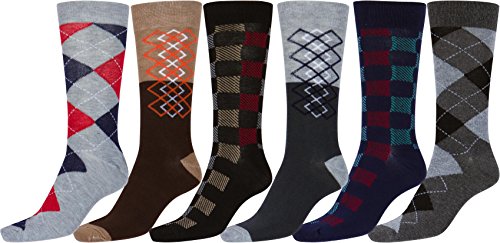 Sakkas 70501G2 - Männer Crew High Patterned Bunte Design Kleid Socken Asst Value 6-Pack - Checker und Argyle-2-10-13 von Sakkas
