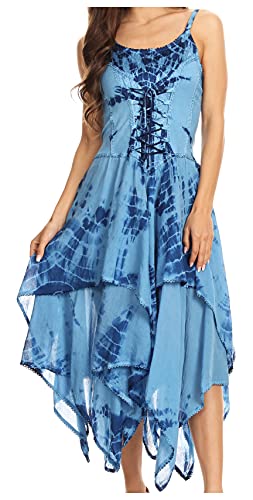Sakkas 902 Annabella Korsett Bodice Taschentuch Hem Kleid - Blau - One Size Plus von Sakkas
