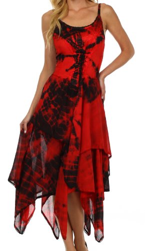 Sakkas 902 Annabella Korsett Bodice Taschentuch Hem Kleid - Schwarz/Rot - One Size Plus von Sakkas