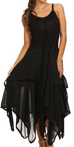 Sakkas 9031 Lady Mary Jacquard Korsett Style Bodice Leichte Taschentuch Hem Kleid - Schwarz - One Size von Sakkas