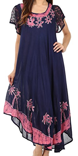 Sakkas A009 Batik-Palme mit Flügelärmeln Kaftan Kleid/Cover Up - Navy/Pink - One Size von Sakkas