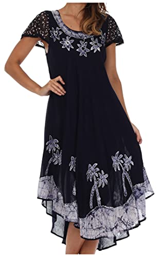 Sakkas A009 Batik-Palme mit Flügelärmeln Kaftan Kleid/Cover Up - Navy - One Size von Sakkas