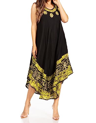 Sakkas A900 Batik Blume Kaftan Kleid/Cover Up - Schwarz/Gelb - One Size von Sakkas