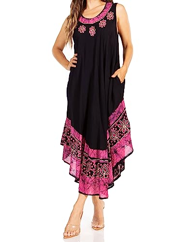 Sakkas A900 Batik Blume Kaftan Tank Kleid/Cover Up - Marine/Pink - Eine Größe von Sakkas