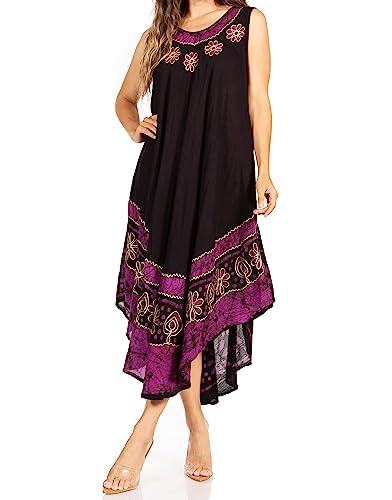 Sakkas A900 Batik Blume Kaftan Tank Kleid/Cover Up - Schwarz/Lila - One Size von Sakkas