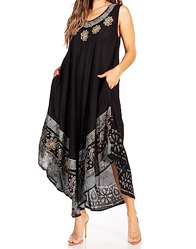 Sakkas A900 Batik Flower Caftan Tank Kleid/Cover Up - Schwarz Grau - One Size von Sakkas