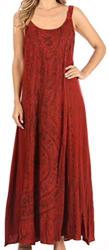 Sakkas ADL20321 - Zuri Damen Tank Casual Maxi Stonewashed Langes Boho Kleid Loose Plain Basic - Rot - L/XL von Sakkas