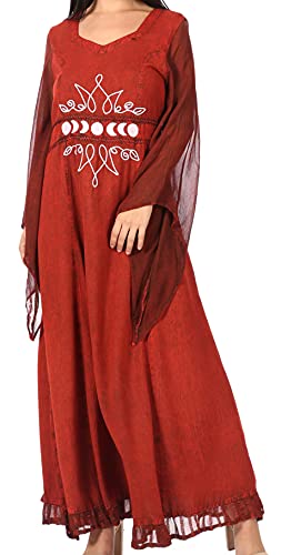Sakkas ADL20324 - Eve Damen Langarm Casual Mittelalter Renaissance Keltisches Maxikleid Weich - Burgundy - S/M von Sakkas