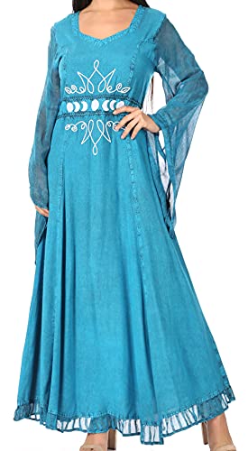 Sakkas ADL20324 - Eve Damen Langarm Casual Mittelalter Renaissance Keltisches Maxikleid Weich - Türkis - L/XLP von Sakkas
