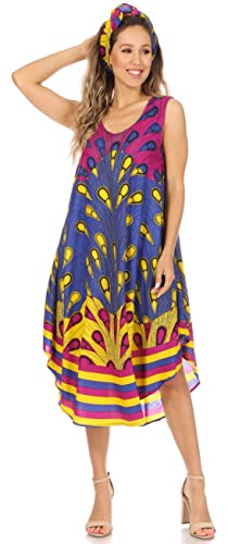 Sakkas AF442 - Urbi Lässiges Strandkleid mit afrikanischem Druck, ärmelloses Kaftankleid für Damen - Print-15 - OS von Sakkas