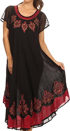 Sakkas B009 Batik Hindi Cap Sleeve Kaftan Kleid/Cover Up - Schwarz/Rot - One Size von Sakkas