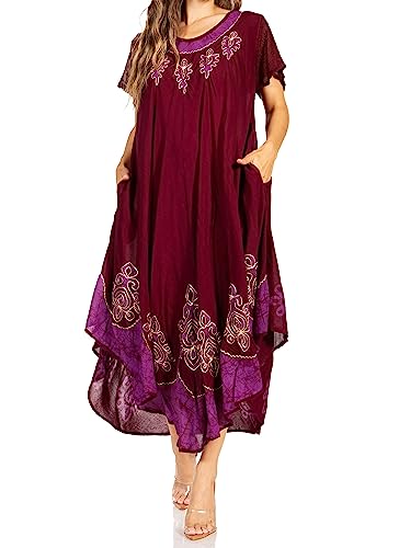 Sakkas B009 Batik Hindi Kappenhülse Kaftan Kleid/Abdeckung Oben - Purpur - eine Größe von Sakkas