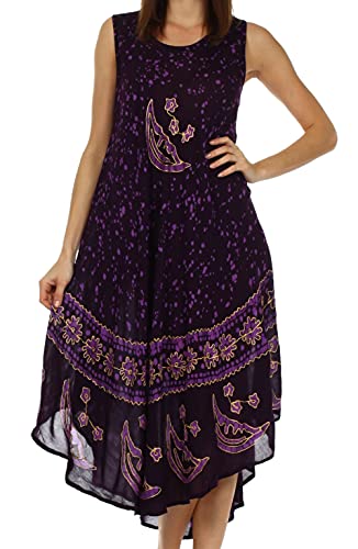 Sakkas B900 Mond und Sterne Batik Kaftan Tank Kleid/Cover Up - Aubergine - One Size von Sakkas
