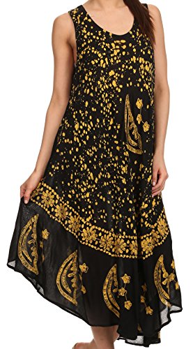 Sakkas B900 Mond und Sterne Batik Kaftan Tank Kleid/Cover Up - Schwarz/Gelb - One Size von Sakkas