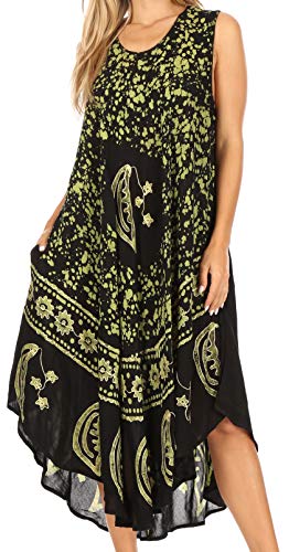 Sakkas B900 Mond und Sterne Batik Kaftan Tank Kleid/Cover Up - Schwarz/Grün - One Size von Sakkas
